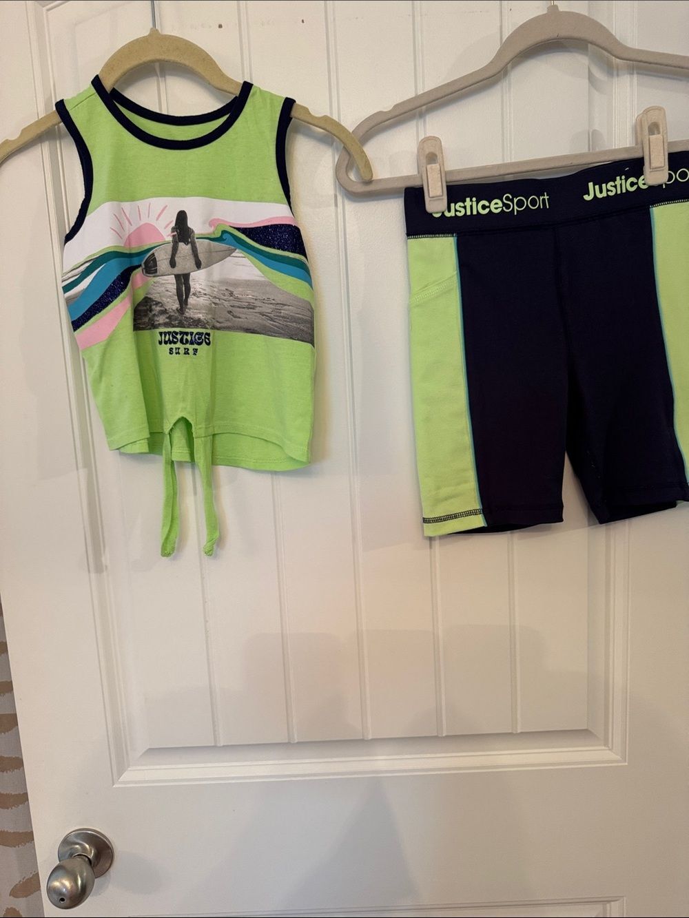 Justice Lime Green & Black Girls Active Tank and Bike Shorts Set